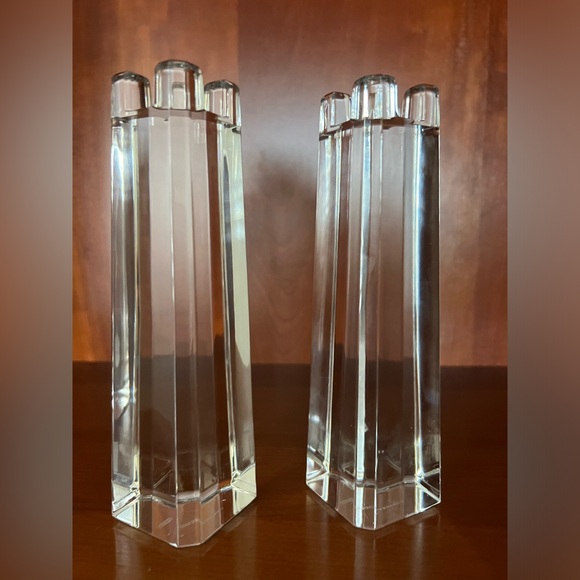 Two Lenox Germany Avalon Crystal Candlestick Holders Tower Paperweights 5.5 Rare - Picture 2 of 5